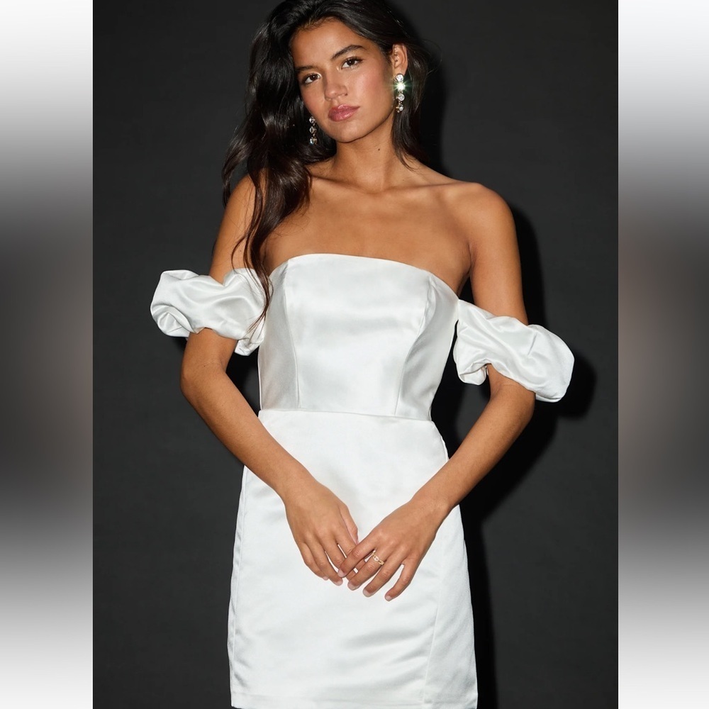 Lulu's Ivory Puff Sleeve Dress